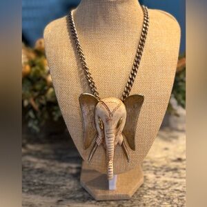 Rare Vintage Lucas Razza Elephant Necklace – Ivory Resin & Brass 18”